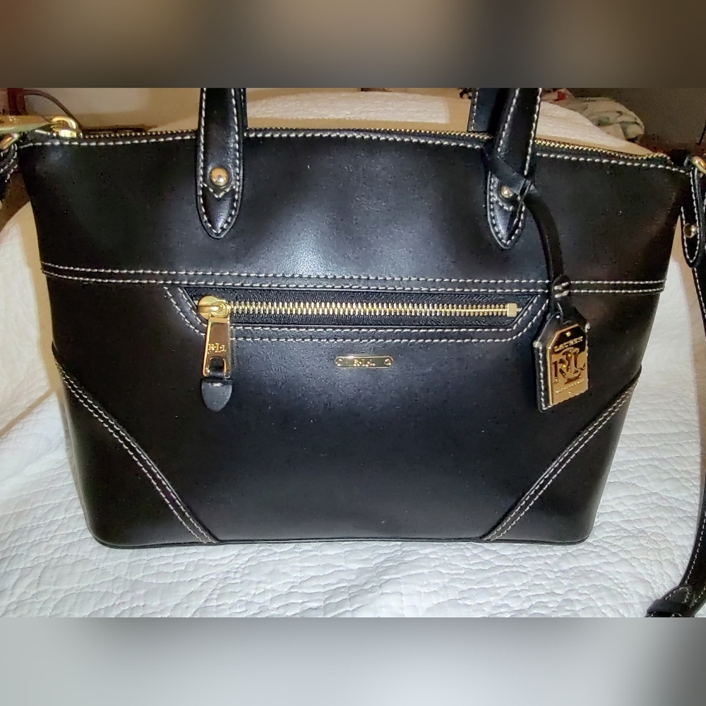 Black Leather Tote with Gold Hardware - Designer Style